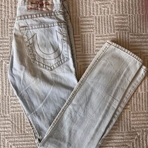 True Religion World Tour Section Moto Light Wash Slim Blue Denim Jeans 29